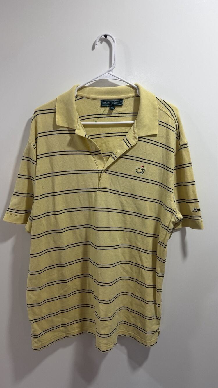 Masters Tech Mens Polo Shirt Yellow With Blue White Stripes XL
